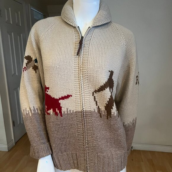 LAUREN BY RALPH LAUREN HAND KNIT HUNTING CARDIGAN ZIP SWEATER SZ L LARGE - Picture 1 of 6